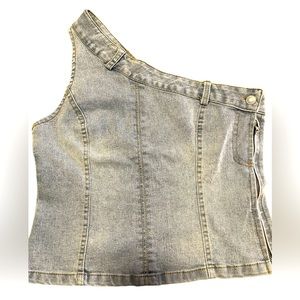 Micas Asymmetrical One Shoulder Denim Top